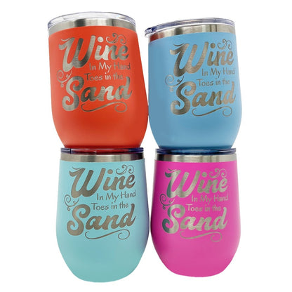 "Wine in my Hand, Toes in the Sand" | 12 oz. Stemless Wine Tumbler