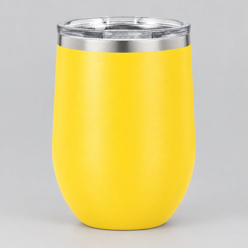 Yellow insulated 12 oz stemless wine tumbler for custom engraving